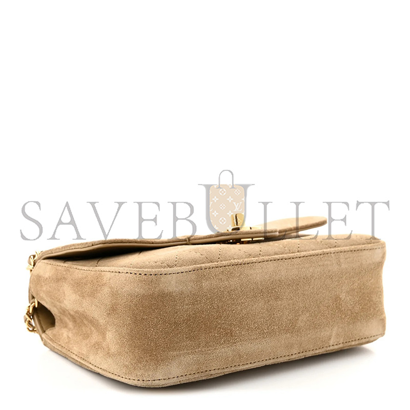 Ch**el MASTER SUEDE CALFSKIN MINI SOUPLISSIMO FLAP DARK BEIGE (20*13*6cm)